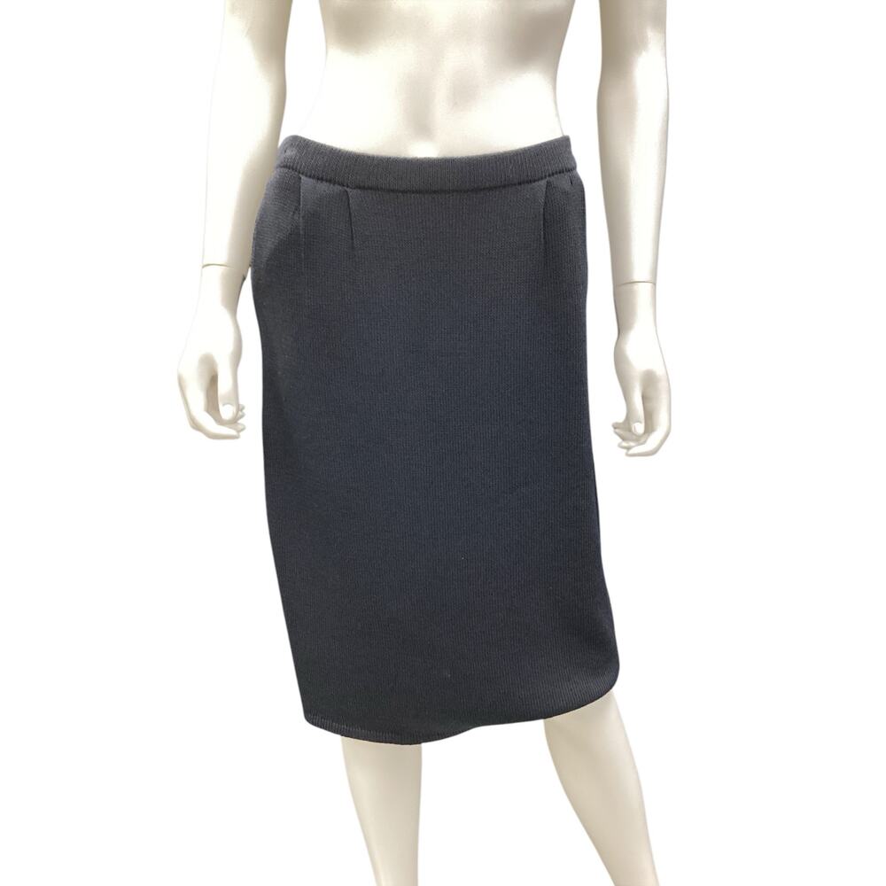 St.John Women’s Skirt Size 10 Fine Knit Knee Length Side Pockets Navy Blue